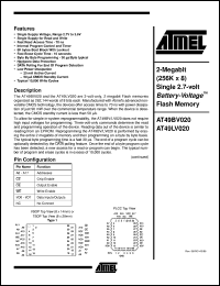 datasheet for AT49BV020-70JI by ATMEL Corporation