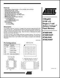 datasheet for AT49BV040T-20JI by ATMEL Corporation