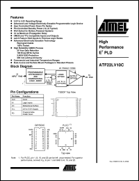 datasheet for ATF22LV10C-10JC by ATMEL Corporation