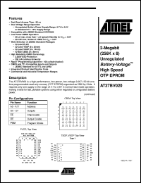 datasheet for AT27BV020-90CC by ATMEL Corporation