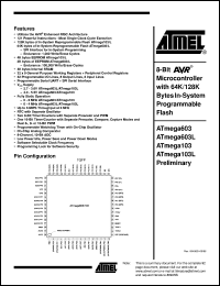 datasheet for ATmega603L-4AC by ATMEL Corporation
