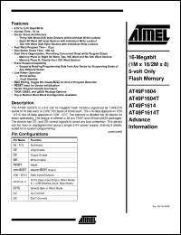 datasheet for AT49F1604-70TC by ATMEL Corporation
