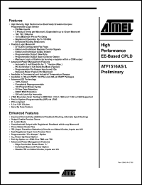 datasheet for ATF1516ASL-20QHC208 by ATMEL Corporation