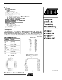 datasheet for AT49F001NT-55JI by ATMEL Corporation
