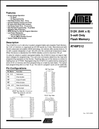 datasheet for AT49F512-70JI by ATMEL Corporation