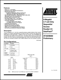 datasheet for AT45DB080-RC by ATMEL Corporation