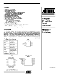 datasheet for AT45DB011-XI by ATMEL Corporation