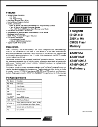datasheet for AT49F004-70TI by ATMEL Corporation