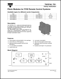 datasheet for TSOP4830TE1 by Vishay Telefunken