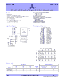 datasheet for AS6UA25616-BI by Alliance Semiconductor Corporation