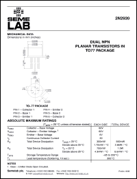 datasheet for 2N2920 by Semelab Plc.