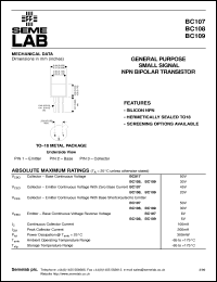 datasheet for BC107 by Semelab Plc.