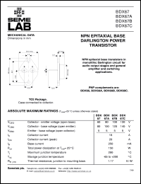 datasheet for BDX67B by Semelab Plc.