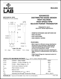 datasheet for BUL62A by Semelab Plc.