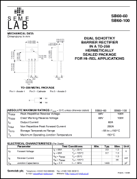 datasheet for SB60-60M by Semelab Plc.