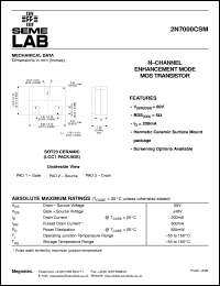 datasheet for 2N7000CSM by Semelab Plc.