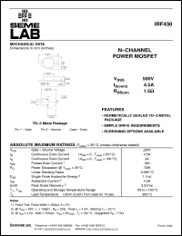 datasheet for IRF430 by Semelab Plc.