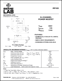 datasheet for IRF450 by Semelab Plc.