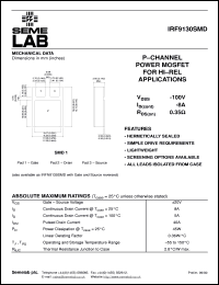 datasheet for IRF9130SMD by Semelab Plc.