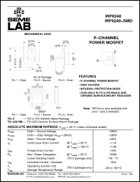 datasheet for IRF9240SMD by Semelab Plc.