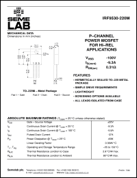 datasheet for IRF9530-220M by Semelab Plc.