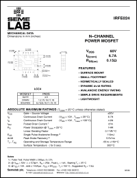 datasheet for IRFE024 by Semelab Plc.