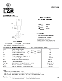 datasheet for IRFF420 by Semelab Plc.