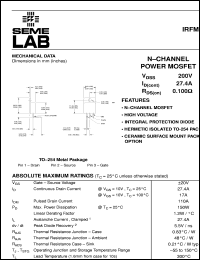 datasheet for IRFM250D by Semelab Plc.