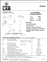 datasheet for IRFM350 by Semelab Plc.