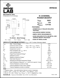 datasheet for IRFM450 by Semelab Plc.