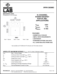 datasheet for IRFN130SMD by Semelab Plc.