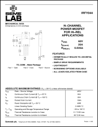 datasheet for IRFY044 by Semelab Plc.