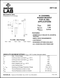 datasheet for IRFY120 by Semelab Plc.