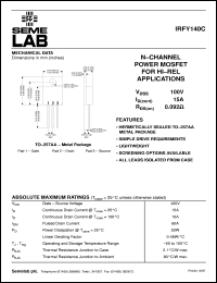 datasheet for IRFY140C by Semelab Plc.