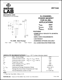 datasheet for IRFY340 by Semelab Plc.