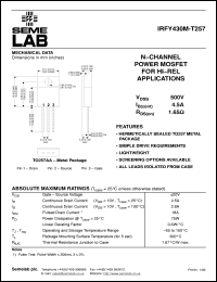 datasheet for IRFY430M-T257 by Semelab Plc.