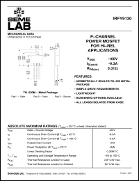 datasheet for IRFY9130 by Semelab Plc.