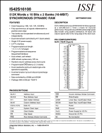 datasheet for IS42S16100-10T by 