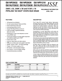 datasheet for IS61NLP51218-133TQI by 