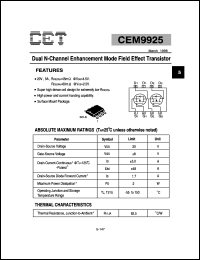 datasheet for CEM9925 by Chino-Excel Technology Corporation