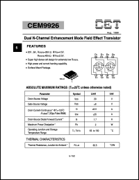 datasheet for CEM9926 by Chino-Excel Technology Corporation