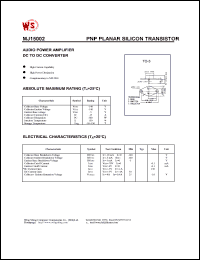datasheet for MJ15002 by Wing Shing Electronic Co. - manufacturer of power semiconductors