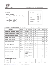 datasheet for MJE13003 by Wing Shing Electronic Co. - manufacturer of power semiconductors