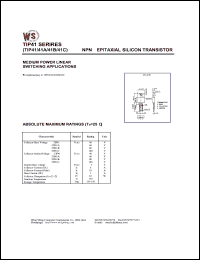 datasheet for TIP41A by Wing Shing Electronic Co. - manufacturer of power semiconductors