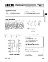 datasheet for RF2117PCBA by RF Micro Devices (RFMD)