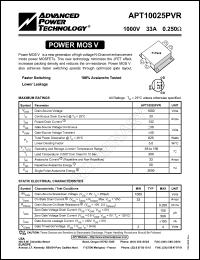 datasheet for APT10025PVR by Advanced Power Technology (APT)