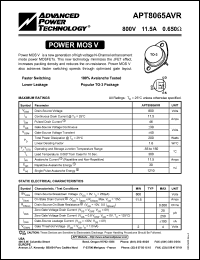 datasheet for APT8065AVR by Advanced Power Technology (APT)