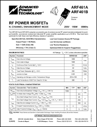 datasheet for ARF461A by Advanced Power Technology (APT)