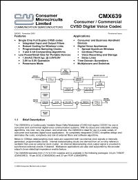 datasheet for CMX639P6 by Consumer Microcircuits Limited