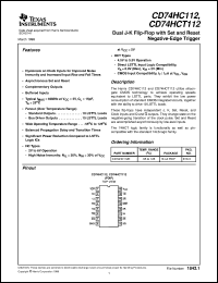 datasheet for CD74HCT112E by Texas Instruments